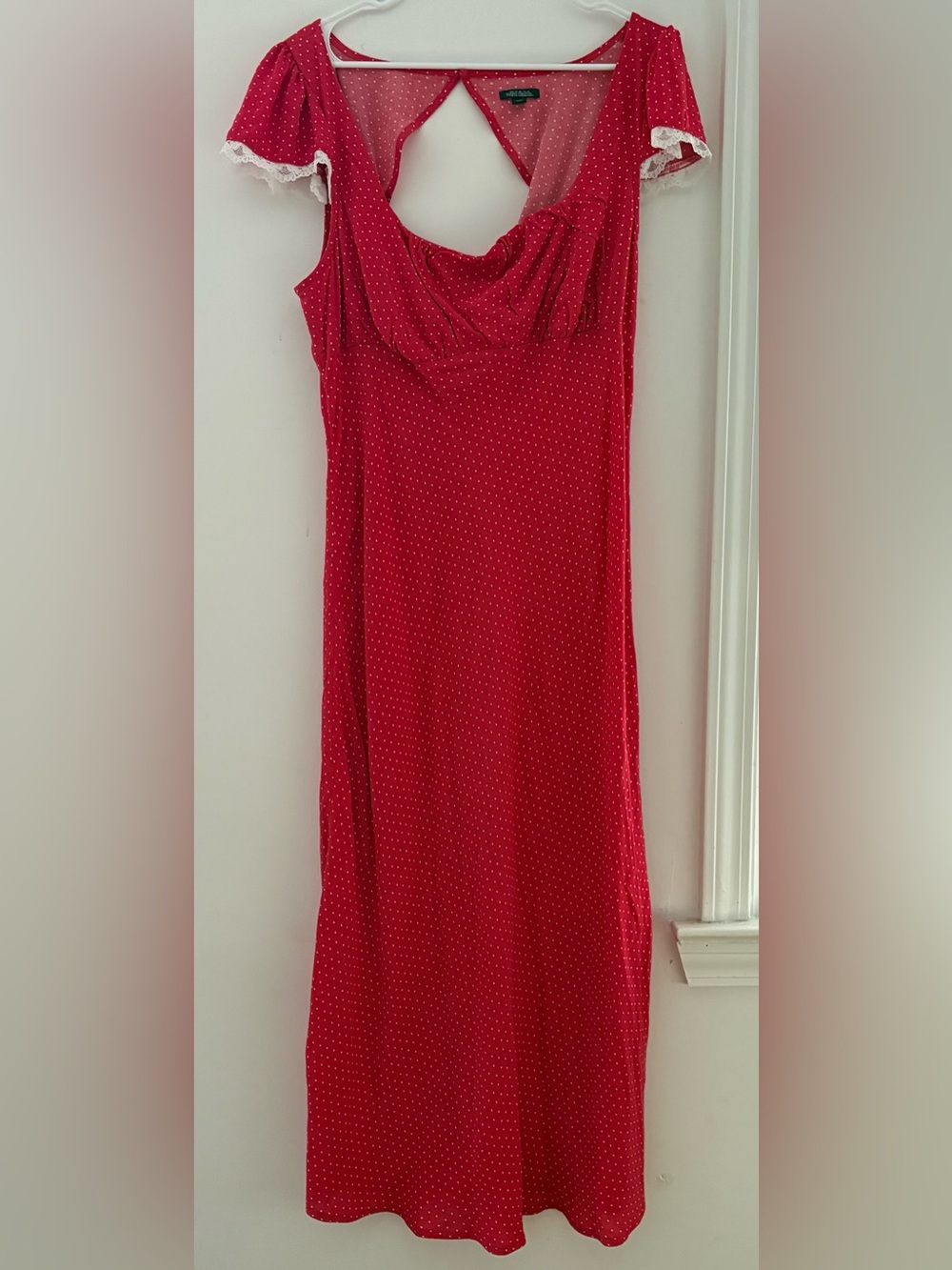 wild fable Red Polka Dot Summer Maxi Dress  Lace Trim Cap Sleeves Vintage Retro